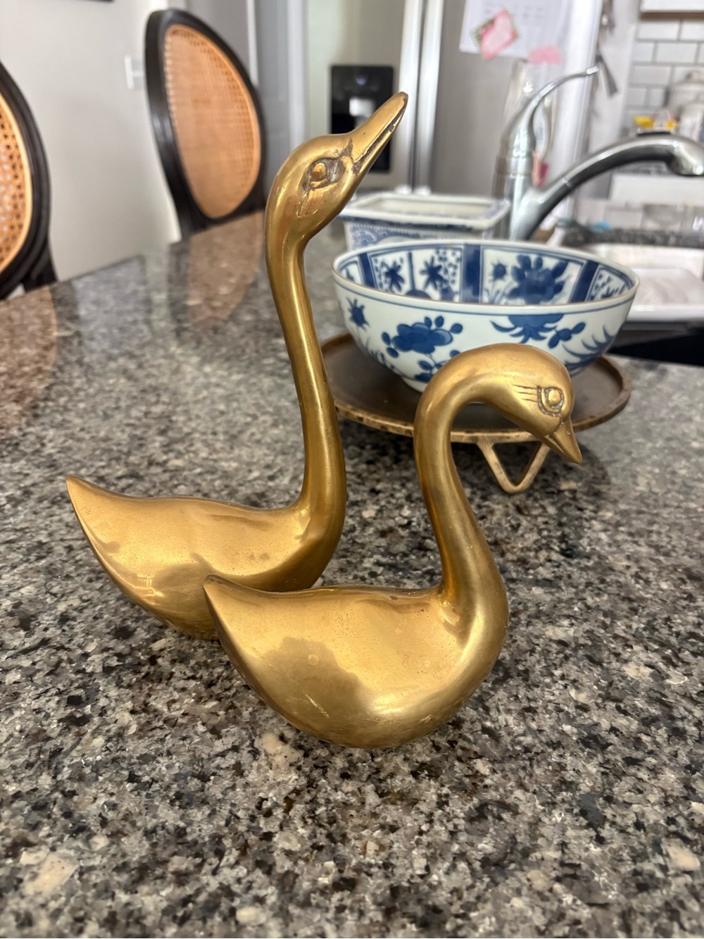Brass Swan Figurines - Decorative Pair in Gold